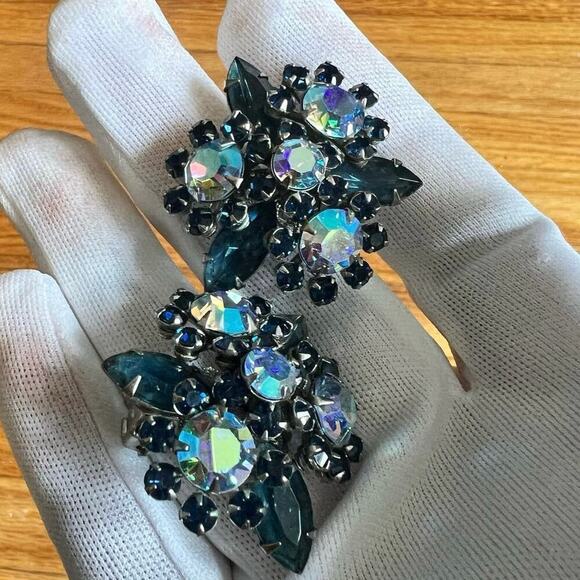 Blue AB Vintage Crystal ear clips - Picture 2 of 4
